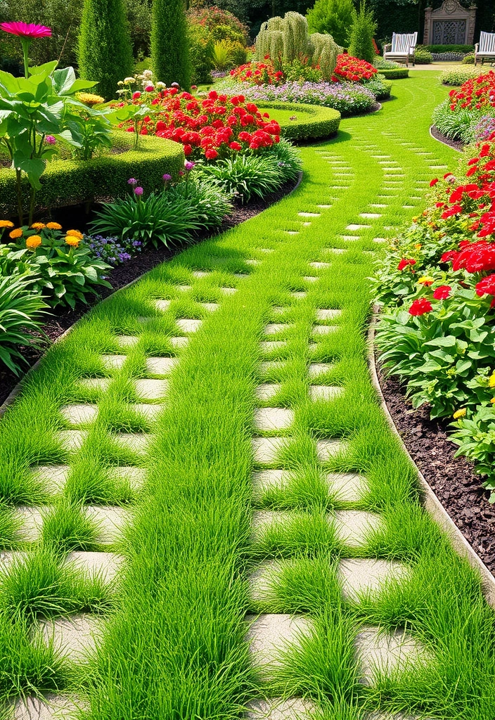 28 Cheap Walkway Ideas DIY That Will Transform Your Garden on a Budget! - 11. Grass Paver Pathway