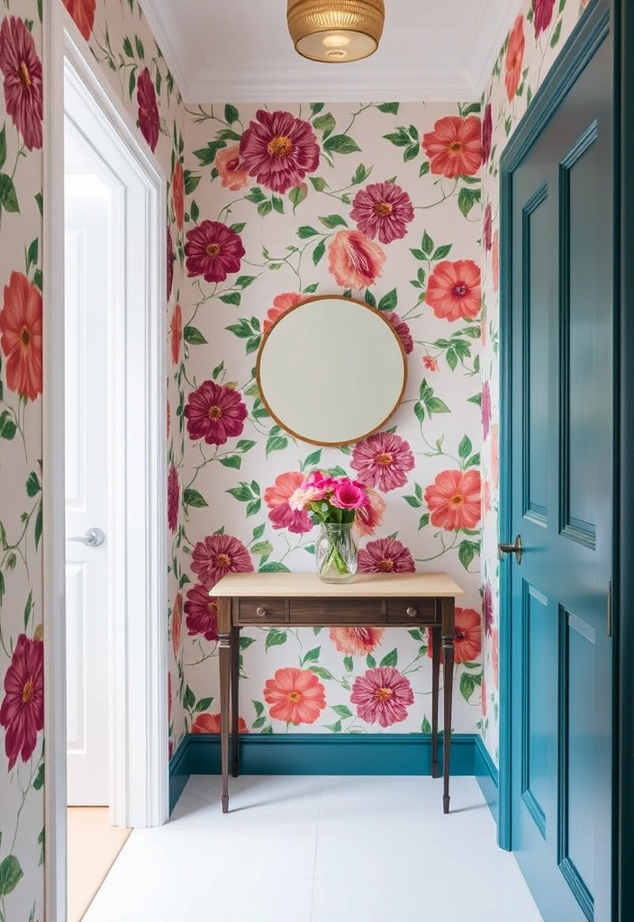 21 Small Foyer Ideas That Will Make Your Apartment Entryway Shine! - 13. Trendy Wallpaper