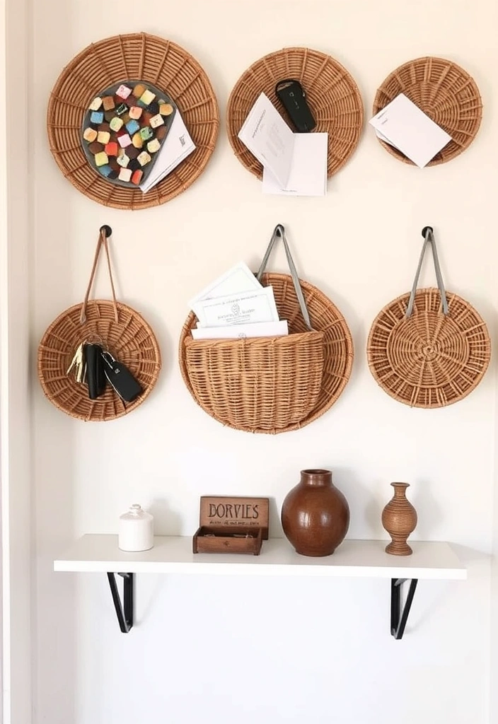 20 DIY Entryway Decor Ideas That Will Wow Your Guests! - 4. Woven Wall Baskets for Storage