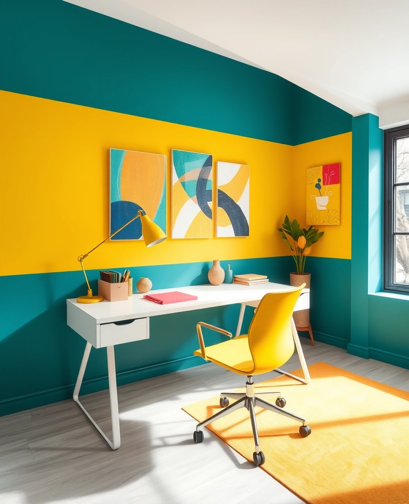 26 Stunning Moody Home Office Inspirations That Will Transform Your Workspace! - 23. Creative Color Blocking